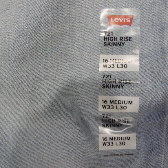 Levi's 721 High-Rise Skinny Lightwash Jeans Ladies Size 16 Med W33 L30 - Picture 4 of 11